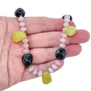Vintage Sterling Silver 925 Agate Chrysoprase Rose Quartz Necklace 16"